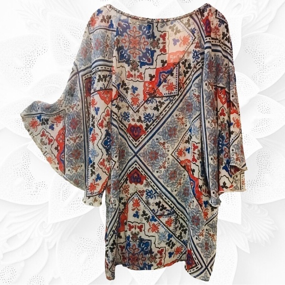 Style & Co. Colorful Flowy Semi-Sheer Tunic W/Wide Flowy Sleeves Size XL - Picture 5 of 5